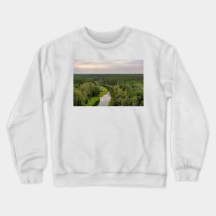 Pinewood treetops and winding river Crewneck Sweatshirt